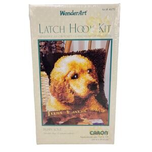 Caron WonderArt Latch Hook Kit Puppy Love 4670 Yellow Labrador Dog 12x12" Sealed